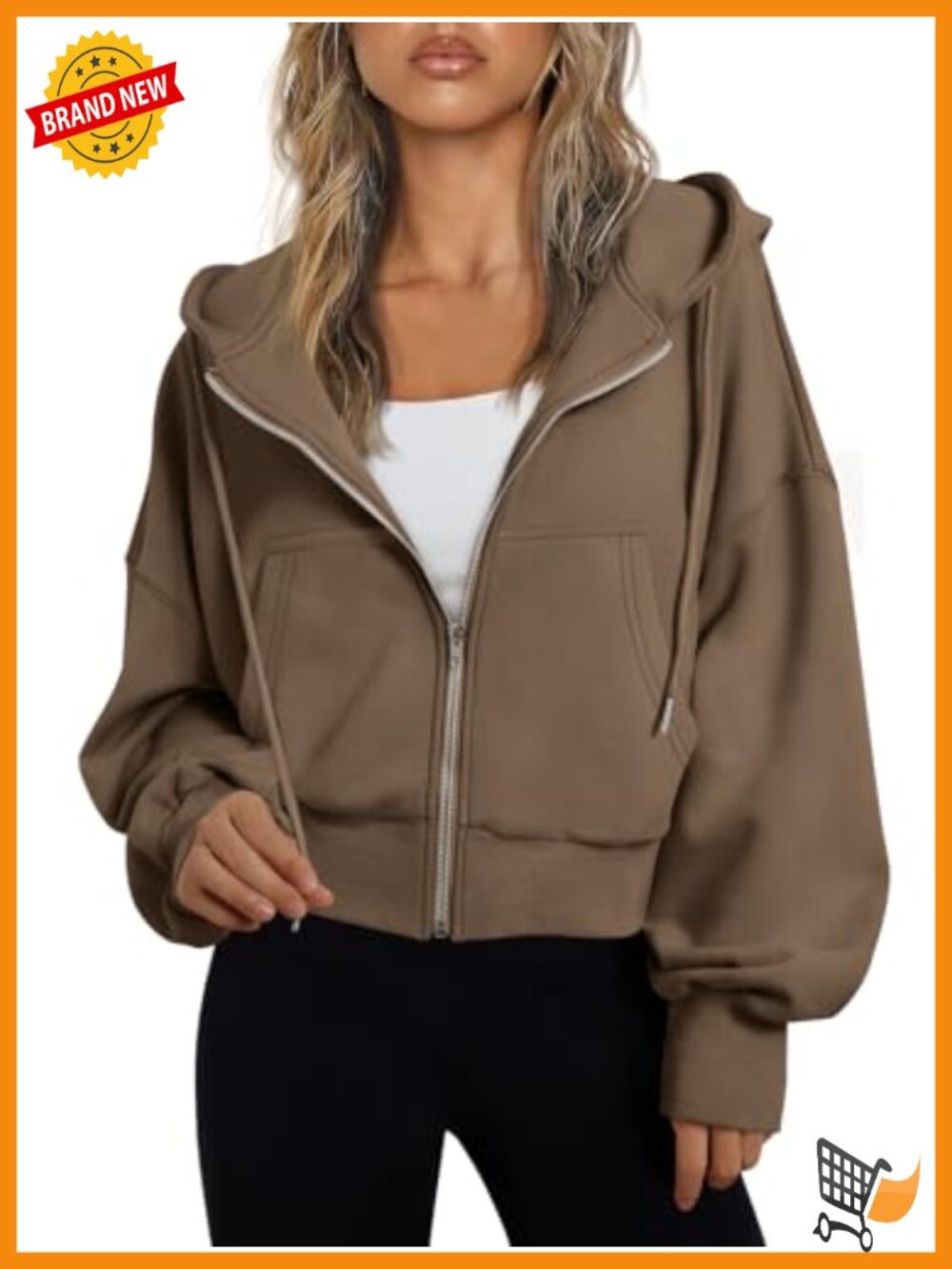 Womens Zip Up Hoodie Cropped Jacket 44% Cotton Medium Weight